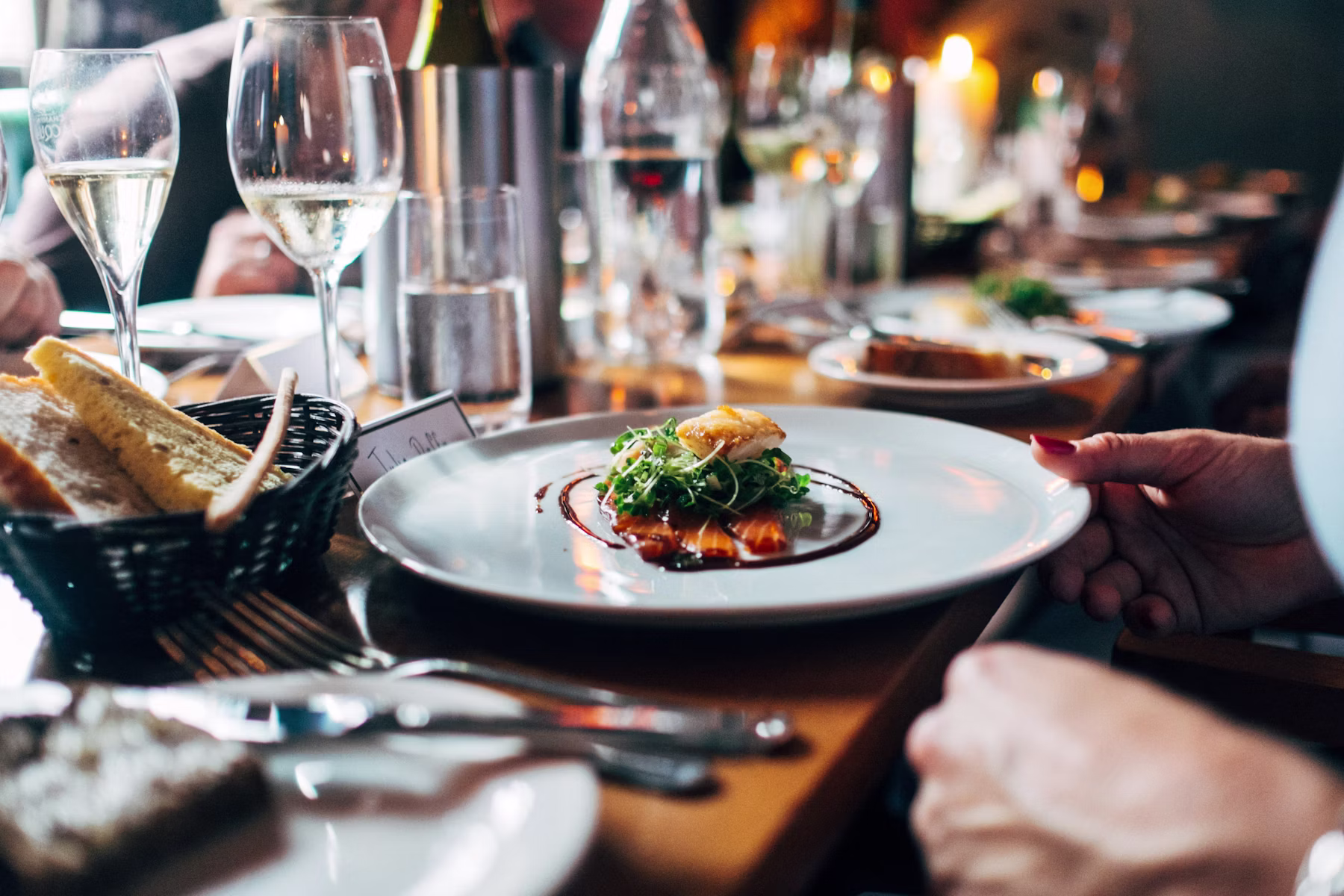 A candlelit table set for an intimate dinner